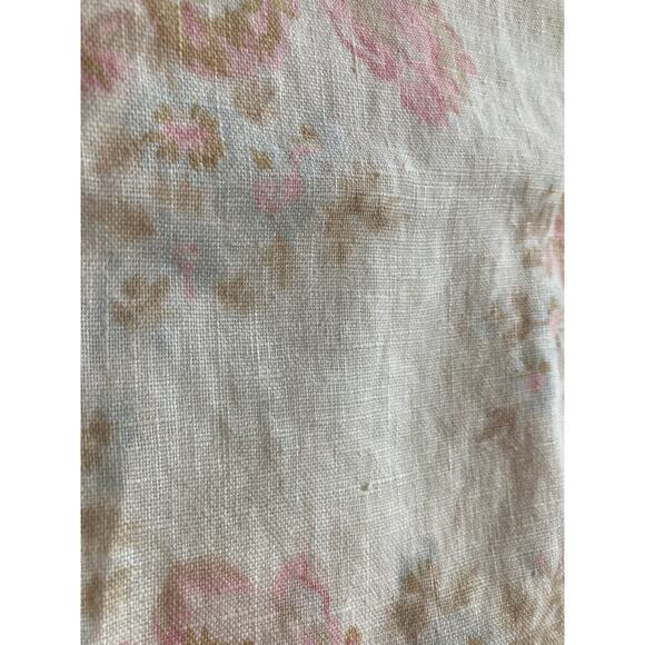 Eileen West Mini Dress 10P Linen Floral Short Sleeve Cream Pink Cottage Retro 10 - Picture 9 of 16